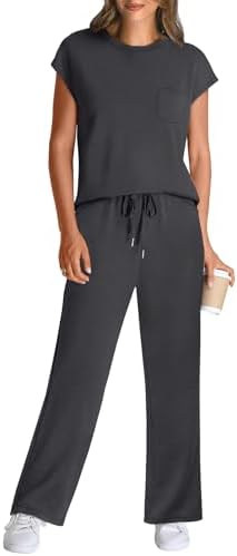 WIHOLL 2 Piece Sets for Women Casual Summer Travel Vacation Outfits Cap Sleeve Lounge Set - Image 2