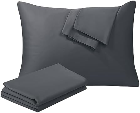 100% Egyptian Cotton King Size Pillow Protectors with Zipper Set of 4 by ShunjieHome
