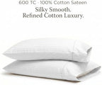 Threadmill 600TC Combed Cotton King Pillowcases, Damask Stripe, White - Image 2