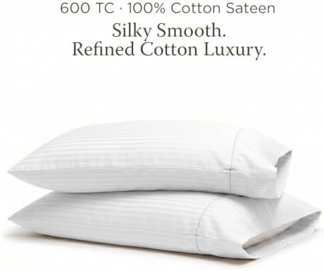 Threadmill 600TC Combed Cotton King Pillowcases, Damask Stripe, White - Image 2