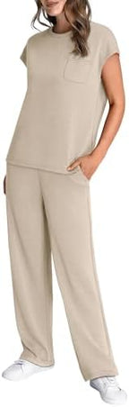 WIHOLL 2 Piece Sets for Women Casual Summer Travel Vacation Outfits Cap Sleeve Lounge Set - Image 4