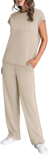 WIHOLL 2 Piece Sets for Women Casual Summer Travel Vacation Outfits Cap Sleeve Lounge Set - Image 4