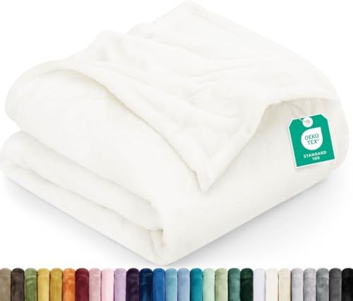 Utopia Bedding Ultra Soft Fleece Bed Blanket Queen Size Ivory (90x90 Inch) by UTOPIABEDDING