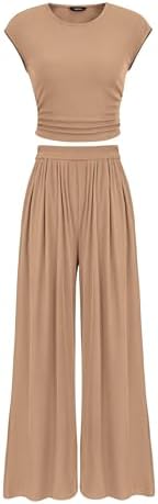 PRETTYGARDEN Women Summer 2 Piece Ribbed Knit Lounge Sets by PRETTYGARDEN