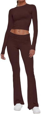 AnotherChill Women's Long Sleeve Top Foldover Flare Pants Lounge Set by AnotherChill