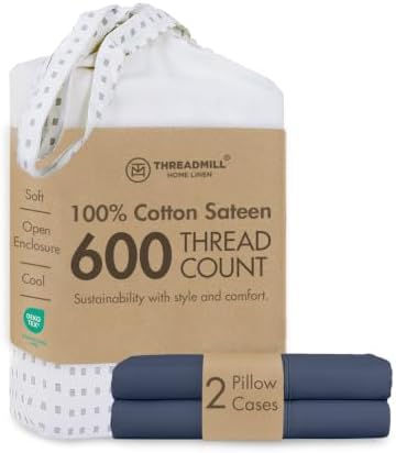 Threadmill 600 Thread Count Cotton King Pillowcases, Sateen, Folkstone Blue by ThreadmillHomeLinen