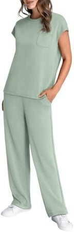 WIHOLL 2 Piece Sets for Women Casual Summer Travel Vacation Outfits Cap Sleeve Lounge Set - Image 4