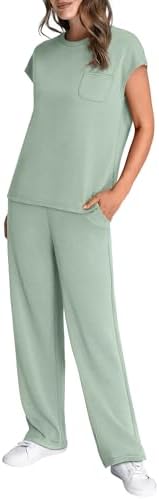 WIHOLL 2 Piece Sets for Women Casual Summer Travel Vacation Outfits Cap Sleeve Lounge Set - Image 4