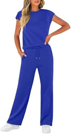 WIHOLL 2 Piece Sets for Women Casual Summer Travel Vacation Outfits Cap Sleeve Lounge Set - Image 3