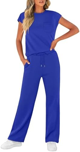 WIHOLL 2 Piece Sets for Women Casual Summer Travel Vacation Outfits Cap Sleeve Lounge Set - Image 3