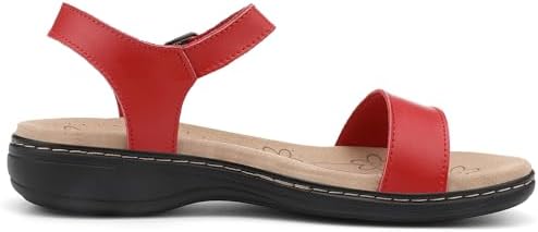 Women's Classic Flat Sandals Leather Open Toes Memory Foam One Band Ankle Strap Adjustable Slip On Shoes - Image 5