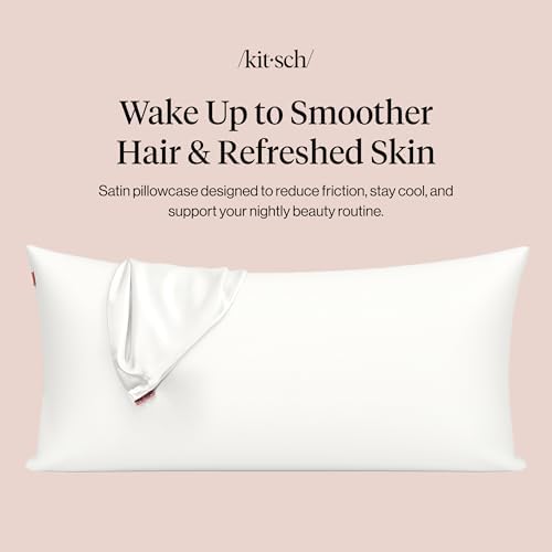 Kitsch Satin Pillowcase with Zipper - 2 pcs King Size, Ivory - Image 2