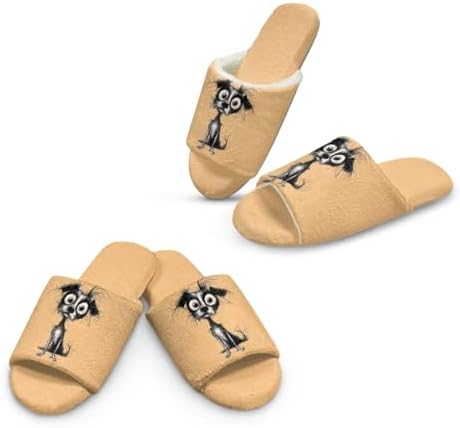 Jeiento Animal Cat Pattern Slippers for Women Lady Open Toe Slippers Soft Cushion Slip Resistant Spa Slipper for Hotel,Cozy Home Shoes by Jeiento