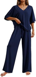 Ekouaer Pajama Sets Womens 2 Piece Short Sleeve Long Pants Pjs Lounge Set by EKOUAER