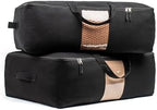 Soft Canvas Storage Bags with Zipper. Thick Breathable, 2pc King/Queen Comforter Organizer. Four Carrying Handles and Window. Large 25x19x9in Bag for Sheets Blankets Bedding Pillows, Clothes (Black) by VeraMia