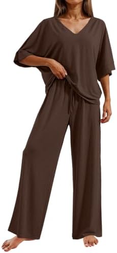 Ekouaer Pajama Sets Womens 2 Piece Short Sleeve Long Pants Pjs Lounge Set by EKOUAER