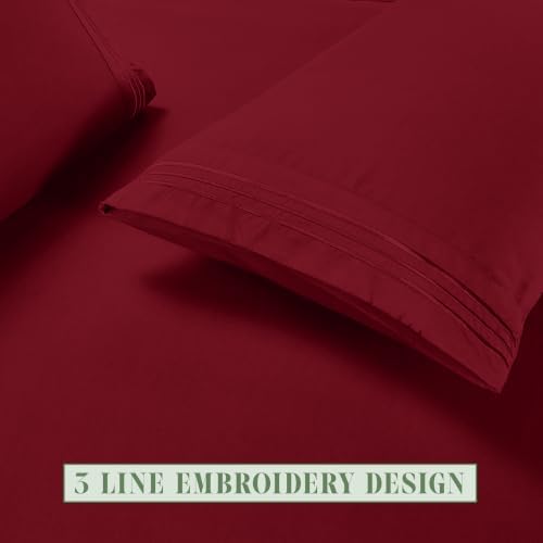 Elegant Comfort Luxury Soft 4-Piece 1500 Premium Hotel Quality Bed Sheet Set with Extra Deep Pockets 18-24 Inch, Wrinkle Free, Storage Pockets, Extra Deep Pocket 4PC Sheets, Twin XL, Burgundy - Image 7