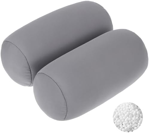 2 Pcs Microbead Roll Pillow, 11.8 * 6.3 Inch Soft Cylinder Bolster Pillow, Microbead Squishy Pillows for Home Office Sleeping Rest Travel Neck Head Back Support (Grey) by Unknown