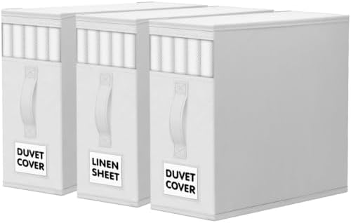 WOWBOX Sheet Organizers and Storage,Closet Bed Sheet Organizer Under Bed Storage and Organization with Label Cards & Clear Window for Bedding Sheets,Duvet Covers,Blankets (3 Pack，White) by WOWBOX
