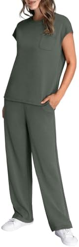 WIHOLL 2 Piece Sets for Women Casual Summer Travel Vacation Outfits Cap Sleeve Lounge Set - Image 4