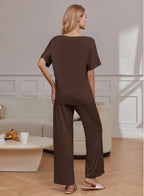 Ekouaer Pajama Sets Womens 2 Piece Short Sleeve Long Pants Pjs Lounge Set - Image 2