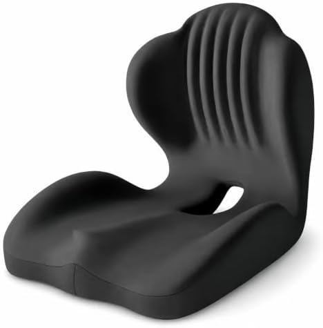 Ergonomic Memory Foam Seat Cushion, L Shaped Lumbar Support Pillow with Tailbone Relief, Orthopedic Chair Pad for Office, Car, Gaming Chair, Travel (Black) by Bazuo