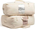 Soft Canvas Storage Bags with Zipper. Thick Breathable, 2pc King/Queen Comforter Organizer. Four Carrying Handles and Window. Large 25x19x9in Bag for Sheets Blankets Bedding Pillows, Clothes by VeraMia