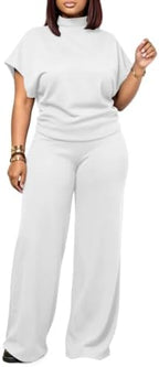 PINSV Women's Fleece Lined 2 Piece Set Wide Leg Pants by PINSV
