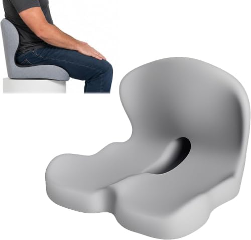 Celnva Orthopedic Seat Cushion – L-Shaped Lumbar Support Memory Foam Comfort for Long Sitting, Ergonomic Support for Office Chair, Wheelchair, Car & Travel (Gray) by Gueyi