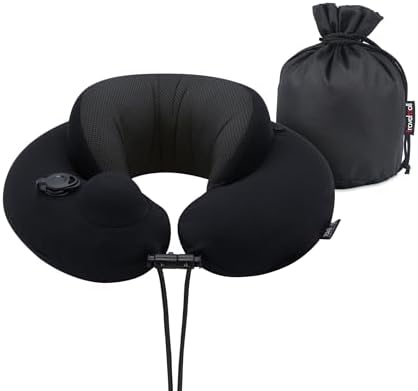 Switzerland Premium Memory Foam Travel Neck Pillow, Inflatable with 3D Pump, Black for Airplane, Train, and Car Travel by TravelmallSwitzerland