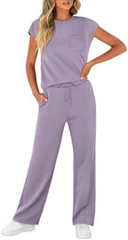 WIHOLL 2 Piece Sets for Women Casual Summer Travel Vacation Outfits Cap Sleeve Lounge Set - Image 3