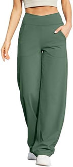 G4Free EverGoing Wide Leg Yoga Pants for Women Crossover Waist with Pockets by G4Free