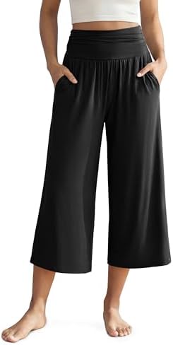 ODODOS Women's Wide Leg Palazzo Lounge Cropped Pants with Pockets Light Weight Comfy Pajama Capri Pants-20/22"/ 24" Inseam by ODODOS