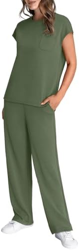 WIHOLL 2 Piece Sets for Women Casual Summer Travel Vacation Outfits Cap Sleeve Lounge Set - Image 4