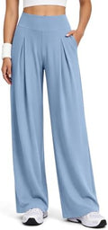 Wide Leg Yoga Pants for Women with Pockets, High Waist & Front Pleated Casual Lounge Palazzo Trousers for Workout by SolunsoLLC