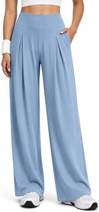 Wide Leg Yoga Pants for Women with Pockets, High Waist & Front Pleated Casual Lounge Palazzo Trousers for Workout by SolunsoLLC