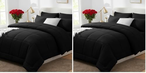 CozyLux King Size Comforter Set Black, 7 Pieces Bed in a Bag, Black Comforter King Size, All Season Bedding Sets with Stitch Quilted Comforter, Flat Sheet, Fitted Sheet, Pillowcases (Pack of 2) by CozyLux