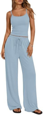 Trendy Queen Womens 2 Piece Lounge Set Summer Camisole Top & Wide Leg Pants by TrendyQueen