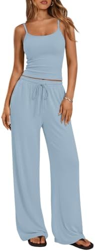 Trendy Queen Womens 2 Piece Lounge Set Summer Camisole Top & Wide Leg Pants by TrendyQueen