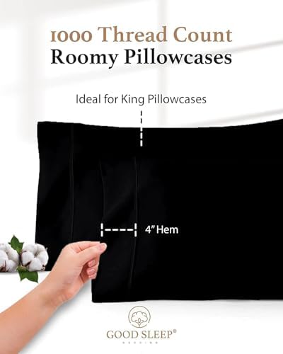 1000 TC Black King Pillowcases Set of 4 100% Egyptian Cotton Pillow Cases - Image 4