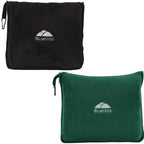 BlueHills Travel Blanket Pillows for Two Airplane Traveling Essentials Flight Throws in Bag case with Backpack Clip Compact Large Plane Accessories – Black and Dark Green by BlueHills