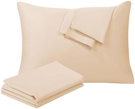 100% Egyptian Cotton King Size Pillow Protectors with Zipper Set of 4 by ShunjieHome