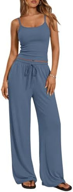 Trendy Queen Womens 2 Piece Lounge Set Summer Camisole Top & Wide Leg Pants by TrendyQueen