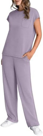 WIHOLL 2 Piece Sets for Women Casual Summer Travel Vacation Outfits Cap Sleeve Lounge Set - Image 4