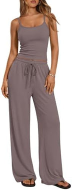 Trendy Queen Womens 2 Piece Lounge Set Summer Camisole Top & Wide Leg Pants by TrendyQueen
