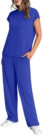 WIHOLL 2 Piece Sets for Women Casual Summer Travel Vacation Outfits Cap Sleeve Lounge Set - Image 4