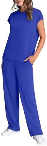 WIHOLL 2 Piece Sets for Women Casual Summer Travel Vacation Outfits Cap Sleeve Lounge Set - Image 4