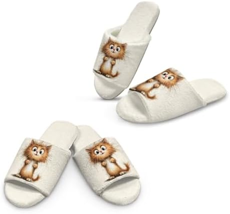 Jeiento Animal Cat Pattern Slippers for Women Lady Open Toe Slippers Soft Cushion Slip Resistant Spa Slipper for Hotel,Cozy Home Shoes by Jeiento