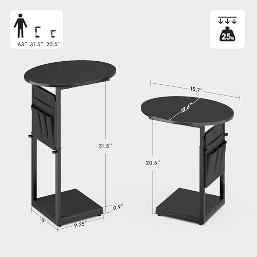 Vagusicc C Shaped End Table, Adjustable Height Small Side Table for Couch and Recliner, 32" Tall Couch Side Table Slide Under Sofa Tray Desk with Storage Bag for Living Room and Bedroom, Black - Image 2