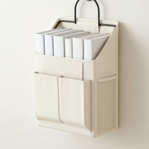 Gralara Wall-Mounted Hanging Storage Organizer Sturdy Hanging Storage Organizer with Metal Hook Large Capacity Bedside Pocket for Bunk Beds, Gray - Image 7